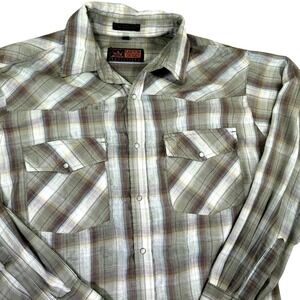 VTG Canyon Guide Outfitters Pearl Snap Western Shirt Men L Button Green Plaid